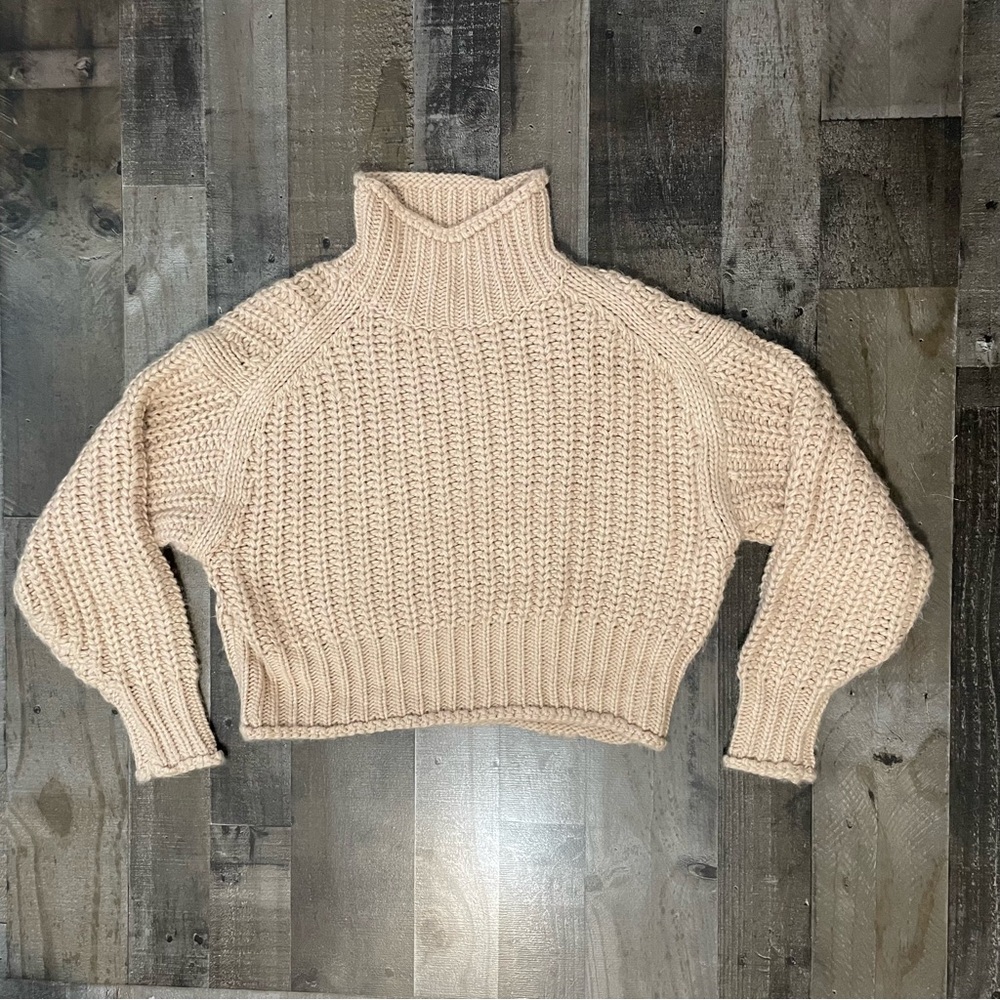 H&M Cropped Turtleneck Sweater Oversized Chunky Knit Women’s XS Blush Pink - Picture 5 of 13